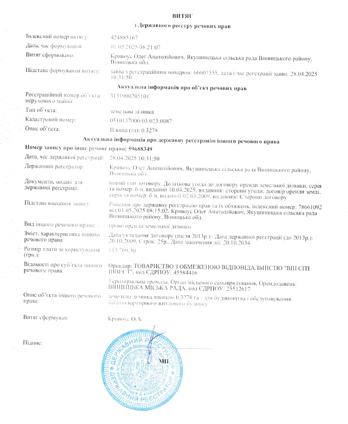 Витяг з Державного реєстру речових прав