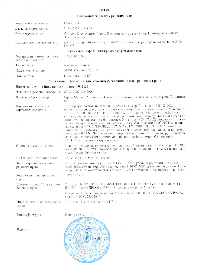 Витяг з Державного реєстру речових прав